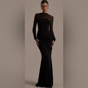 Club L London Deema Black Mesh High Neck Maxi Dress – Size M